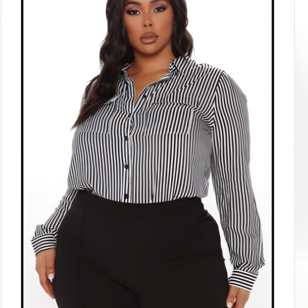 Fashion Nova Black and White Striped Button-Down Shirt